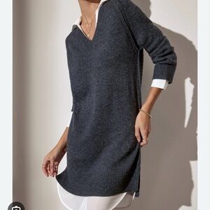 Brochu Walker Dark Grey V-Neck Layered Sweater Dress